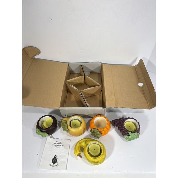 Partylite Harvest Medley Votive Tea Light Holders 5 Fall Fruits Vegg + Candles‎ - Picture 2 of 12